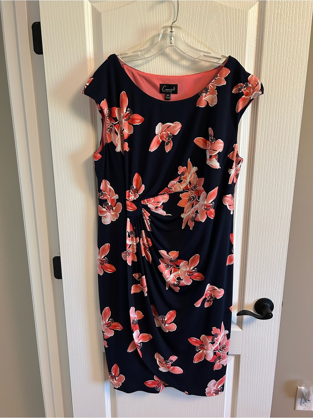 connected apparel Navy Midi Dress with Pink Floral Pattern